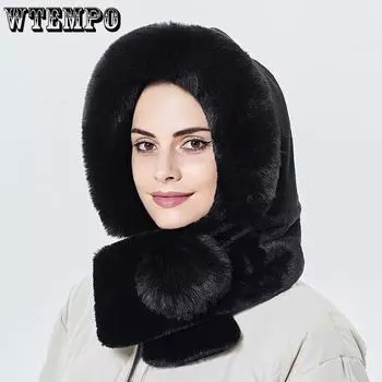 WTEMPO 2 шт. однотонные, холодостойкие, ветрозащитные, теплые, плюшевые шапки, женские, толстые, зимние, для защиты ушей, шарфы, шапки для отдыха на природе, универсальные шапки 2pcs*one size чёрный