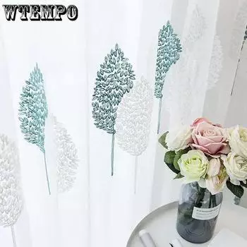 WTEMPO 2 шт., оконная ширма с вышивкой листьев, домашний балкон, перфорированная марлевая занавеска для спальни, гостиной, готовая оконная ширма 150*270cm*2pcs белый
