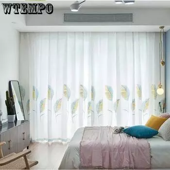 WTEMPO 2 шт., сельские шторы с вышивкой в скандинавском стиле, эркеры для спальни, гостиной, свежие простые перфорированные шторы 100*270cm*2pcs жёлтый