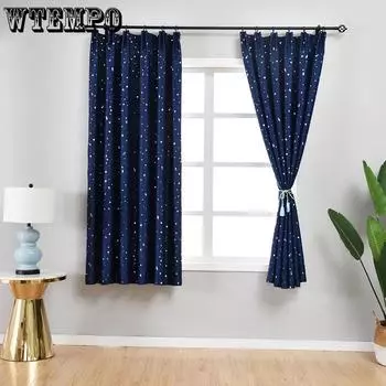 WTEMPO 2PCS Roman Modern Semi-Blackout Curtain Embroidered Dream Star Curtains Kitchen Window Bedroom Curtains Home Decoration W100cm*L130cm зелёный