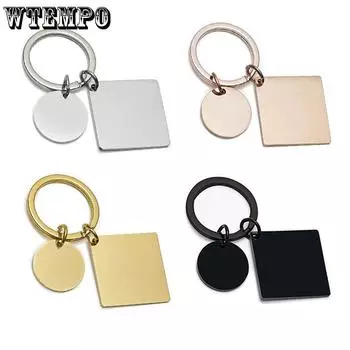 WTEMPO 2PCS Stainless Steel Round Square Tag Keychains Jewelry Pendant Key Chains Can Be Engraved Handbag Packback Car Key Pendants 2pcs светлый