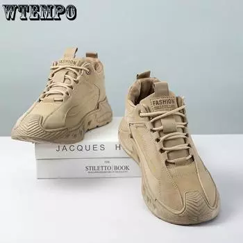 WTEMPO 39-45 Большие размеры Весна Осень Зима Искусственная кожа Спортивная обувь Пена Резина Толстый плоский каблук Кроссовки для бега для мужчин 39 серый