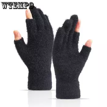 WTEMPO 3 пары однотонных осенне-зимних модных теплых перчаток для письма и набора текста, для езды на велосипеде, толстые плюшевые, морозостойкие, ветрозащитные, мягкие перчатки для пар 3 pairs чёрный