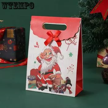 WTEMPO 3 шт 24*12*33 см Санта-Клаус напечатанный флип-чехол бант сумка рождественская конфета печенье выпечка винтажная упаковочная сумка 3pcs*24*12*33cm красный