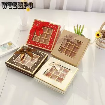 WTEMPO 3 шт. 25 сеток, упаковочная коробка для шоколадных конфет и печенья с бантом, креативные подарочные коробки своими руками, подходящие для дня рождения, Рождества, Нового года, Дня святого Валентина 3pcs*20*20*4cm чёрный