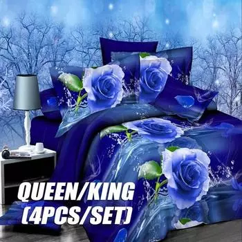 WTEMPO 3D Голубая Роза 2/3/4 шт.. Хлопковое одеяло с принтом Queen/King/Twin, пододеяльник, простыня, комплект постельного белья, кровать Twin(2pcs/set)