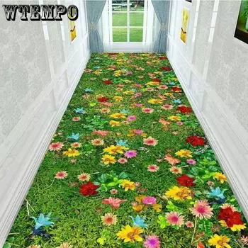 WTEMPO 3D Plant Коридор Длинный ковер Пасторальные ковры Коридор Напольный коврик Мягкий проход Лестницы Противоскользящий W80*H200CM