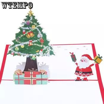 WTEMPO 40 шт 15 см рождественские 3D поздравительные открытки напечатанные рождественские елки/Санта-Клаус/подарочные коробки открытки креативные DIY рождественские маленькие открытки 40pcs красный