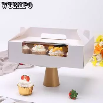 WTEMPO 4 шт., белые 12-гнездные мини-коробки с ручками для тортов, утолщенные коробки для упаковки кексов, свадебных праздничных мероприятий, праздничных принадлежностей 4pcs белый