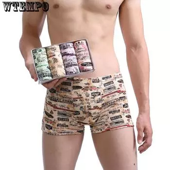 WTEMPO 4 шт. боксеры для мужчин, нижнее белье с принтом, шорты, сексуальные боксеры, мужские трусы XL