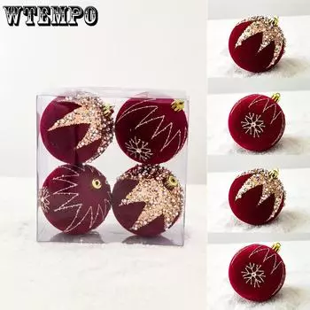 WTEMPO 4 шт. красный рождественский шар красный флокированный расписной шар для украшения рождественской елки рождественский магазин витрины креативный домашний декор своими руками 4pcs style 2 красный