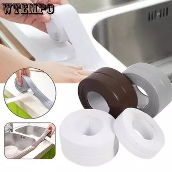 WTEMPO 4pcs/set 3.2M*3.8CM PVC Kitchen Tape Solid Color Waterproof Tape Kitchen Sink Beauty Seam Adhesive Home Wall Corner Adhesive Sealing Strip 4pcs кофейный
