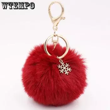 WTEMPO 4PCS Снежинка плюшевые брелки металлические снежинки плюшевые шариковые подвески креативные сумки DIY брелки праздничные подарки 4pcs красный