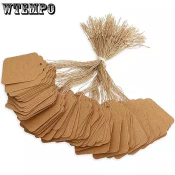 WTEMPO 500 шт. подарочные этикетки из крафт-бумаги с джутовым шпагатом для двустороннего использования, креативные подвесные украшения для поделок, ценники, бирки для поделок 500pcs хаки