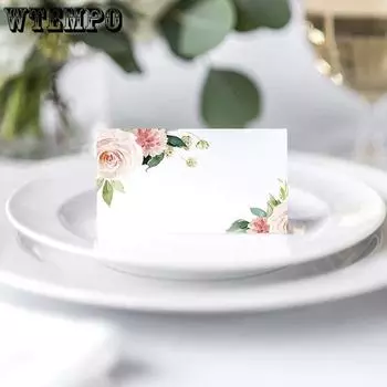 WTEMPO 50 шт., акварельные цветы, карточки с местами, бумажные визитки для сидения, именные карточки для детского душа, ужина, свадьбы, приемные столы, украшения для вечеринок 50pcs белый