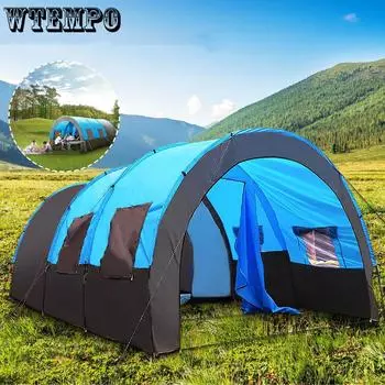 WTEMPO 5-8 человек Большая палатка для кемпинга Водонепроницаемая парусиновая туннельная палатка из стекловолокна Двухслойная дышащая противомоскитная палатка Две комнаты и одна палатка для зала 69*23*23cm синий