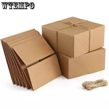 WTEMPO 5 шт 10*10*20 см подарочные коробки премиум-класса подарочные коробки из крафт-бумаги с пеньковыми веревками креативные коробки для упаковки подарков своими руками 5pcs белый