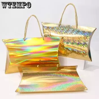 WTEMPO 5PCS 32*20*6CM Creative Pillow Shaped Gift String Boxes Solid Color Candy Chocolate Cookie Packaging Boxes Wedding Festival Party DIY Boxes 5pcs розового золота