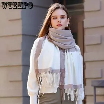 WTEMPO 68*180 см вязаные толстые теплые зимние шарфы элегантные женские триплетные лоскутные шарфы шали женские уличные ветрозащитные холодостойкие шарфы с кисточками One Size розовый