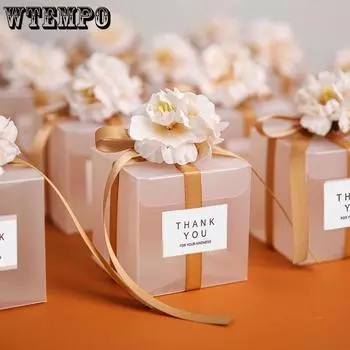 WTEMPO 6 шт 7*7*7 см ПВХ коробки конфет с лентой и тканевым цветком креативные DIY свадьба день рождения Рождество и Новый год вечеринка 6pcs синий