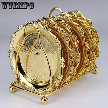 WTEMPO 6 шт. подставок с подставкой в стиле ретро, высококачественные домашние декоративные украшения, подставки под чашки и кофе, теплоизоляционные прокладки 6pcs золотой