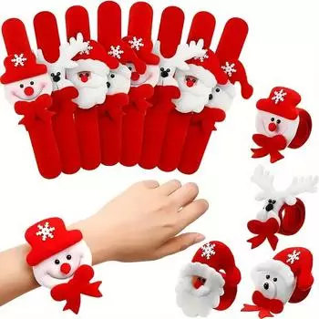 WTEMPO 8PCS Christmas Slap Bracelets Party Favors Xmas Slap Bands Include Santa Claus Snowman Reindeer Bear Christmas Decorations 8pcs красный