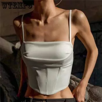 WTEMPO атласные майки женские коричневые со шнуровкой сзади без рукавов короткие жилеты женские повседневные тонкие однотонные укороченные топы S белый