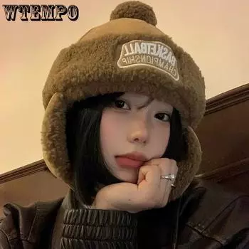 WTEMPO Autumn/Winter Plush Bomber Hats Women Plush Velvet Warm Ear Protection Hats Outdoor Skiing Cycling Hats One Size хаки