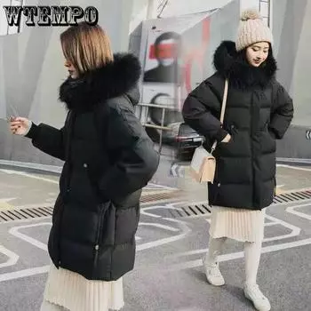 WTEMPO Осень-зима женские однотонные толстые теплые пуховые пальто на молнии для активного отдыха на открытом воздухе большого размера с хлопковой подкладкой и карманами M чёрный