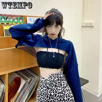 WTEMPO ажурный сетчатый лоскутный халат женские свободные толстовки с длинными рукавами + жилеты комплект из двух предметов женские танцевальные кофты M синий
