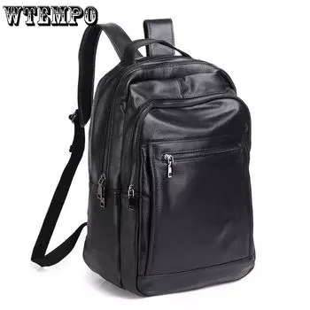 WTEMPO Черные рюкзаки из искусственной кожи большой емкости, мужская повседневная сумка для ноутбука, дорожная сумка, деловые рюкзаки на молнии large*30*16*44cm чёрный