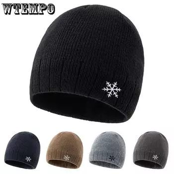 WTEMPO Большие однотонные теплые вязаные шапки с меховой подкладкой Осень-зима Утепленные ветрозащитные повседневные универсальные шапки One Size темно-синий