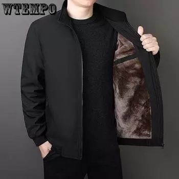 WTEMPO Большие размеры флисовые мужские зимние куртки толстые теплые деловые куртки мужские осенние утепленные ветровки мужские роскошные парки пальто M 40-53kg чёрный