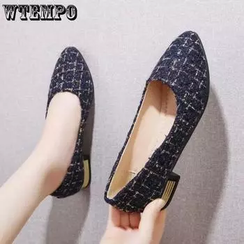 WTEMPO Большие размеры Элегантные одинарные туфли из искусственной кожи для женщин Весна Лето Повседневные универсальные туфли Fairy Gentle Shoes Рабочие туфли-лодочки 35 чёрный