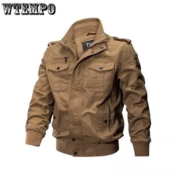 WTEMPO Большие размеры Мужская хлопковая военная куртка Повседневная однотонная рабочая армейская полевая летная летная куртка-бомбер с карманами L хаки