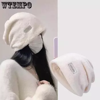 WTEMPO Большие размеры осень-зима плюшевые защитные уши мешковатые шапки женские однотонные теплые уличные парные шапки 1pc хаки