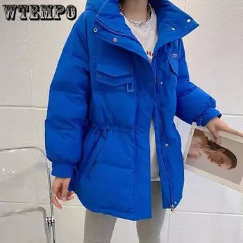 WTEMPO Большие размеры, толстые плюшевые хлопковые пальто с подкладкой, женские свободные пуховики, хлопковые пальто на молнии с карманами M чёрный