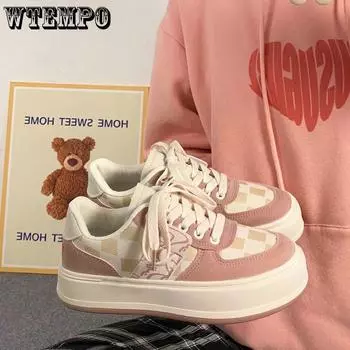 WTEMPO Brand Niche Original Design Женская обувь для скейтбординга в шахматном стиле Ins Trend Кроссовки с толстой подошвой Парные спортивные повседневные парусиновые туфли 35 синий