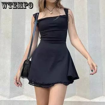 WTEMPO Бренд Pure Desire Style Mesh Splice Sling Dress Модные сексуальные платья спереди и сзади с заниженной талией Slim Spicy Girl S чёрный