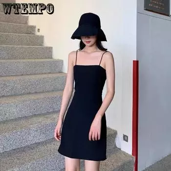 WTEMPO Брендовые модные модные платья с бретелькой на шее, женские летние женские сексуальные юбки с лямкой на шее, в стиле Хепберн, маленькое черное платье, юбки с лямкой на шее S чёрный