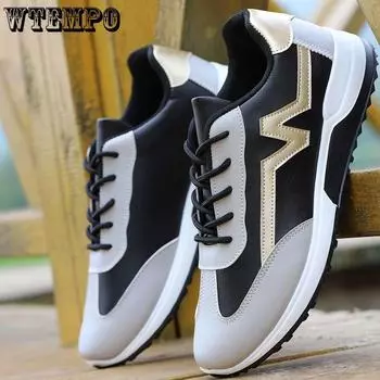 WTEMPO Brand Trendy Leather Upper Waterproof Hundred Casual Men s Board Shoes Running Fitness Amporting Wear Resistance Sneakers 39 чёрный