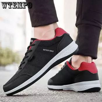 WTEMPO Brand Trendy Leather Upper Waterproof Hundred Casual Men s Board Shoes Running Fitness Amporting Wear Resistance Sneakers 39 чёрный