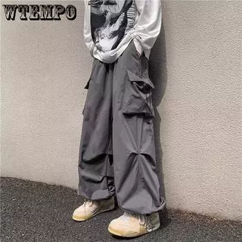 WTEMPO брюки-карго большого размера, женские свободные леггинсы в стиле хип-хоп с уличным дизайном, повседневные длинные широкие брюки для пар, уличная одежда S красный