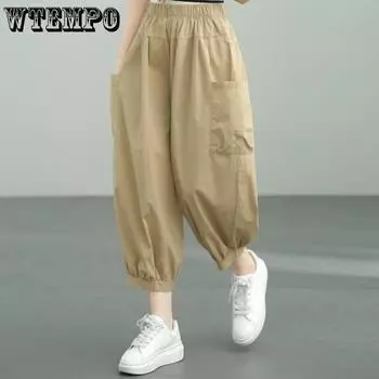WTEMPO брюки-карго женские свободные брюки-харун свободного покроя уличные широкие брюки корейской моды повседневные спортивные брюки для бега женские M чёрный