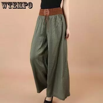 WTEMPO брюки женские свободные с высокой талией широкие летние прямые брюки повседневные крутые удобные офисные домашние брюки для выхода на улицу one size дубильная кора