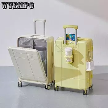WTEMPO чемодан с открытой передней панелью, женский многофункциональный чехол на колесиках, мужской студенческий чемодан, универсальный кожаный чехол с паролем на колесиках 20inch