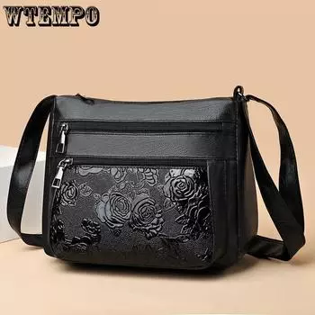 WTEMPO черная сумка через плечо из искусственной кожи на молнии с карманами, женские универсальные сумки из мягкой искусственной кожи большой вместимости на одно плечо 25*11*20cm чёрный