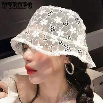 WTEMPO черно-белые полые шляпы для женщин, мягкие кружевные шляпы с широкими полями и цветами, летние дышащие тонкие шляпы феи 55-58cm чёрный