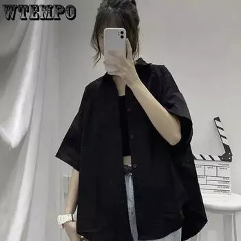 WTEMPO черно-белые рубашки женские однотонные с коротким рукавом Harajuku свободные винтажные топы летние модные новые универсальные футболки для пар S белый