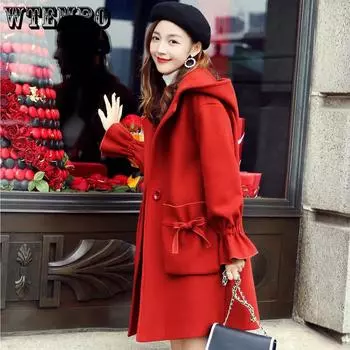WTEMPO Christmas Red Coat Women s Thick Warm Autumn Winter Large Size Plush Jacket Turn-down Collar Streetwear Coat M красный